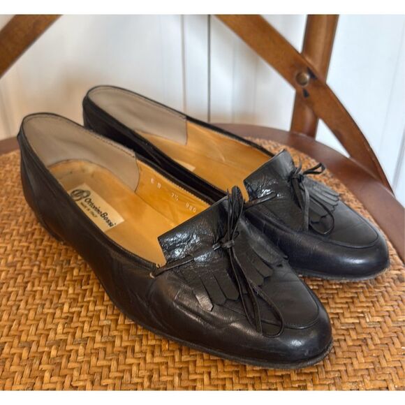 Ottorino Bossi Italy Vintage black fringe leather loafers 7.5 - Picture 12 of 12